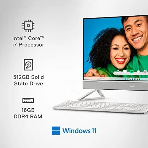 Dell Inspiron 27 7720 All-in-One - 27-inch FHD Display, Intel Core i7-1355U, 16GB DDR4 RAM, NVIDIA GeForce MX550 GDDR6 Graphics, Windows 11 Home, Services Included - White - Image 4