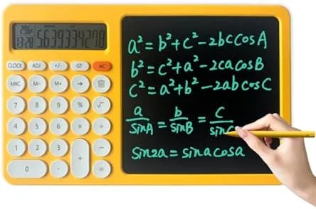 Calculator & Notepad 2in1 w Time & Temperature Display. 10 Digit Readout, 1 Stylus 2 Write, Draw, Doodle on 8 Inch LCD Screen. Hidden Back Support 2 Stand Tablet on Desktop. Packed in Robust Gift Box - Image 2