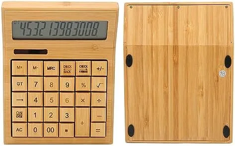 Bamboo Calculator Solar Powered, Battery Powered Bamboo Wooden Solar Calculators Standard Function, Desktop Calculator with 12 Bit Digital LCD Screen Large Display for School - Image 9