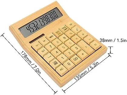 Bamboo Calculator Solar Powered, Battery Powered Bamboo Wooden Solar Calculators Standard Function, Desktop Calculator with 12 Bit Digital LCD Screen Large Display for School - Image 7