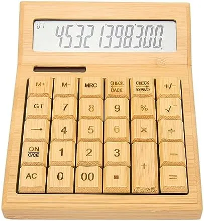 Bamboo Calculator Solar Powered, Battery Powered Bamboo Wooden Solar Calculators Standard Function, Desktop Calculator with 12 Bit Digital LCD Screen Large Display for School - Image 2