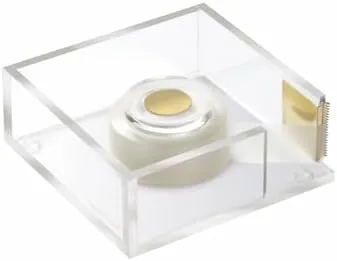 RUSSELL+HAZEL Acrylic Bloc Tape Dispenser, Clear, 4” x 4” x 1.5”, Gold, (32025) - Image 3