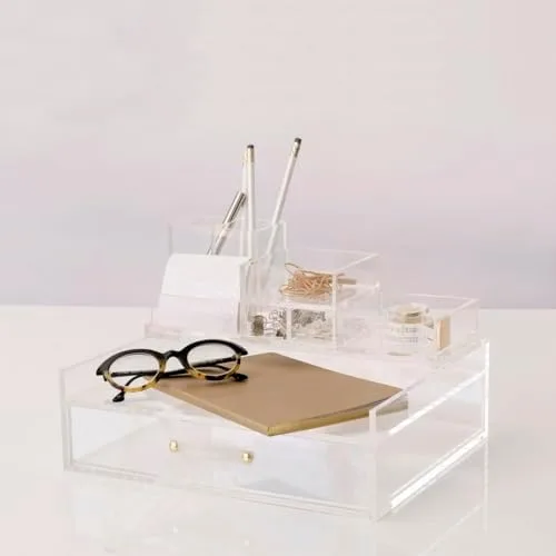 RUSSELL+HAZEL Acrylic Bloc Tape Dispenser, Clear, 4” x 4” x 1.5”, Gold, (32025) - Image 6
