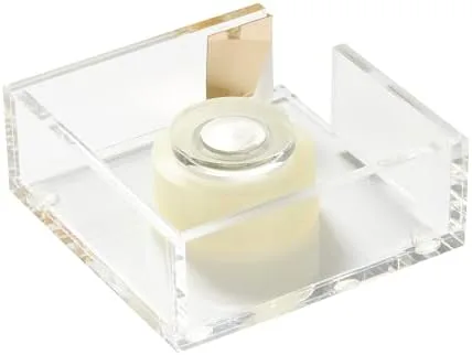 RUSSELL+HAZEL Acrylic Bloc Tape Dispenser, Clear, 4” x 4” x 1.5”, Gold, (32025) - Image 2